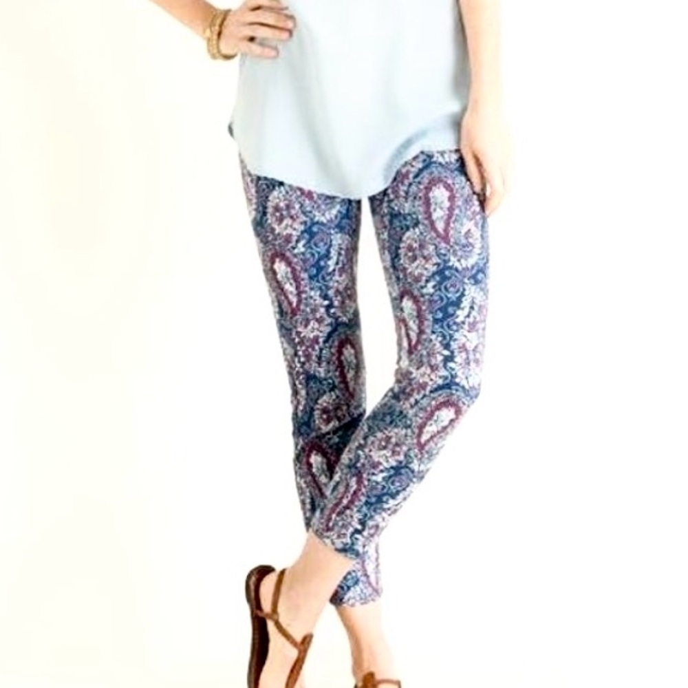 Boho NYDJ for CHICO’S Jeans Lift Tuck Paisley Skinny Ankle Blue Red Pink Size 6